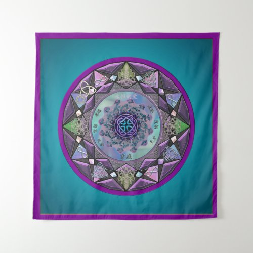 Turquoise Purple Celtic Mandala Wall Tapestry