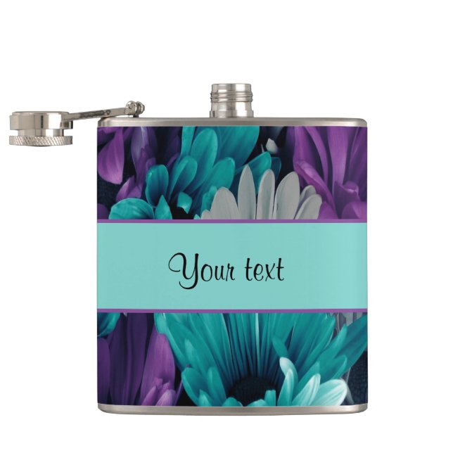 Turquoise & Purple Daisies Flask (Opened)