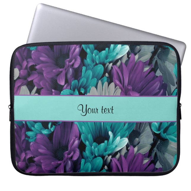 Turquoise & Purple Daisies Laptop Sleeve (Front)