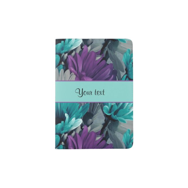 Turquoise & Purple Daisies Passport Holder (Front)