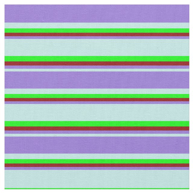 Turquoise, Purple, Dark Red, and Lime Stripes Fabric (Close Up)