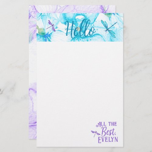 Turquoise Purple Dragonfly Personal Stationary