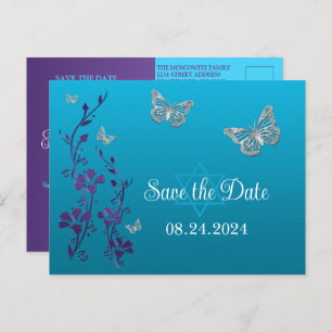 Turquoise, Purple Floral, Butterflies Bat Mitzvah Postcard