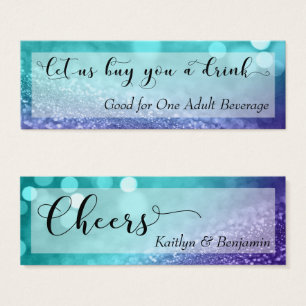 Turquoise Purple Glitter Bokeh Script Drink Ticket