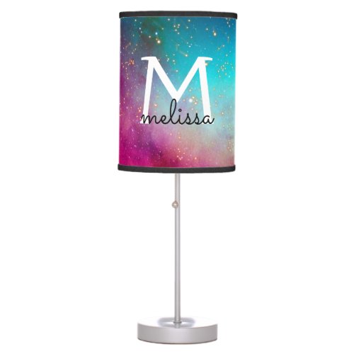 Turquoise Purple Glitter Galaxy Universe Space Table Lamp
