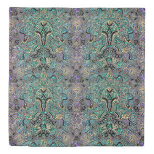 Turquoise Purple Gold Mandala Bedspread