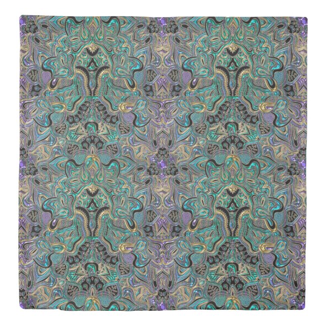 Turquoise Purple Gold Mandala Bedspread (Front)