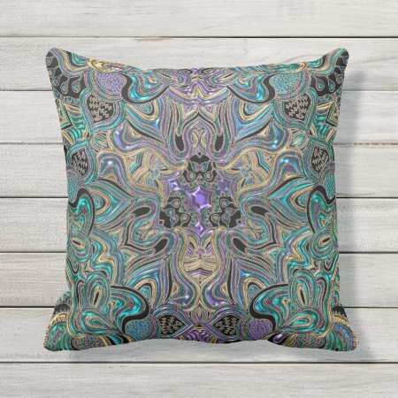 Turquoise Purple Gold Mandala Throw Pillow