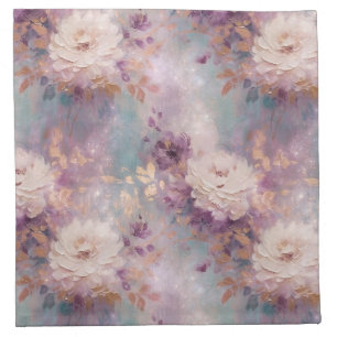 Turquoise Purple Gold White Floral Cloth Napkin