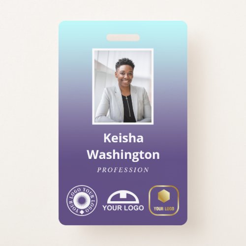Turquoise Purple Gradient Add 3 Logos Employee ID Badge