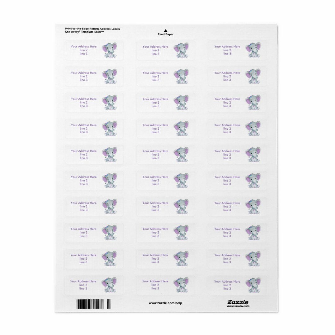 Turquoise Purple Gray Girl Elephant Address Labels | Zazzle