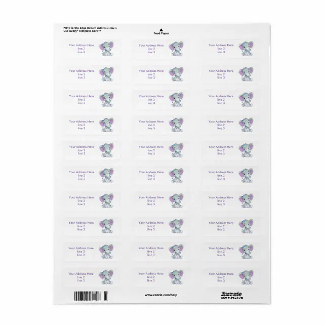 Turquoise Purple Gray Girl Elephant Address Labels | Zazzle
