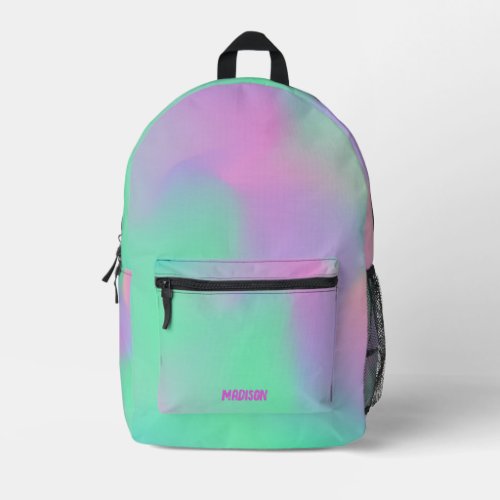 Turquoise Purple Hologram Watercolor Custom Name Printed Backpack