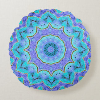Turquoise & Purple Meditation Mandala Round Pillow