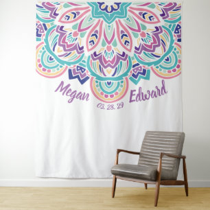 Turquoise & Purple Modern Floral Wedding Backdrop