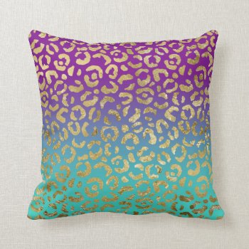 Turquoise Purple Ombre Gold Leopard Throw Pillow by purplestuff at Zazzle