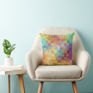 Turquoise Purple Pink Orange Retro Circles Pattern Throw Pillow