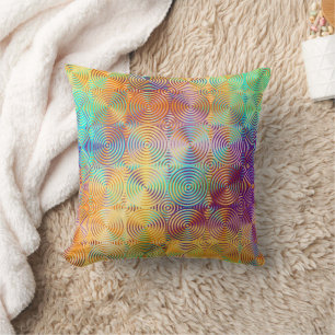 Turquoise Purple Pink Orange Retro Circles Pattern Throw Pillow