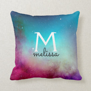 Turquoise Purple Pink Teal Galaxy Space Throw Pillow