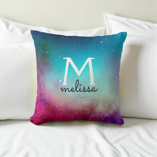 Turquoise Purple Pink Teal Galaxy Space Throw Pillow (Creator Uploaded)