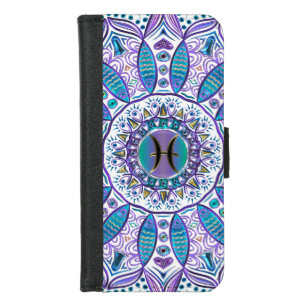 Turquoise Purple Pisces Mandala iPhone Wallet Case