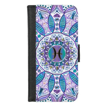 Turquoise Purple Pisces Mandala Iphone Wallet Case by UROCKSymbology at Zazzle