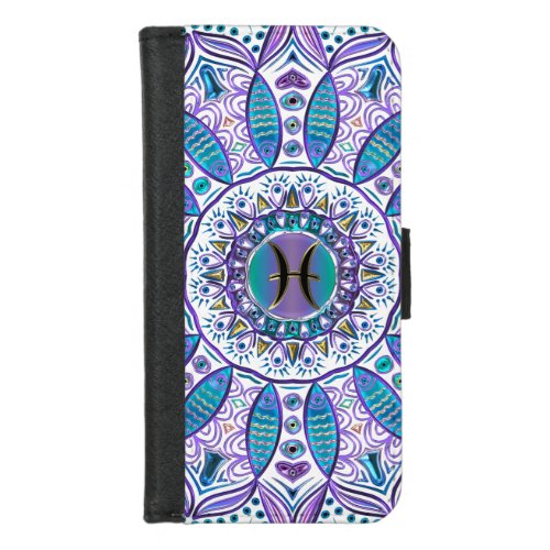 Turquoise Purple Pisces Mandala iPhone Wallet Case