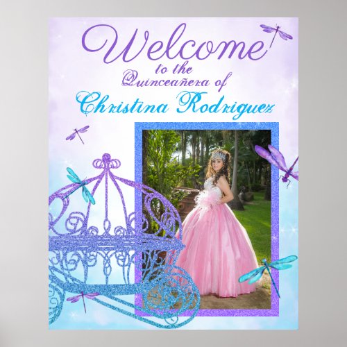 Turquoise  Purple Quinceaera Welcome Sign