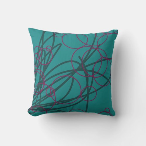 Turquoise  Purple Swirl Circles Outdoor Pillow