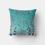 Turquoise Purple Swirl Throw Pillow at Zazzle