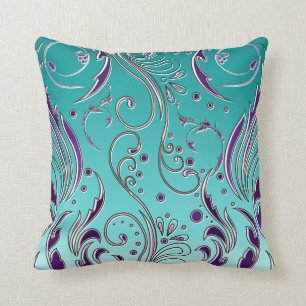 Turquoise Purple swirl Throw Pillow