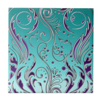 Turquoise Purple Swirl Tile by MGraphics at Zazzle