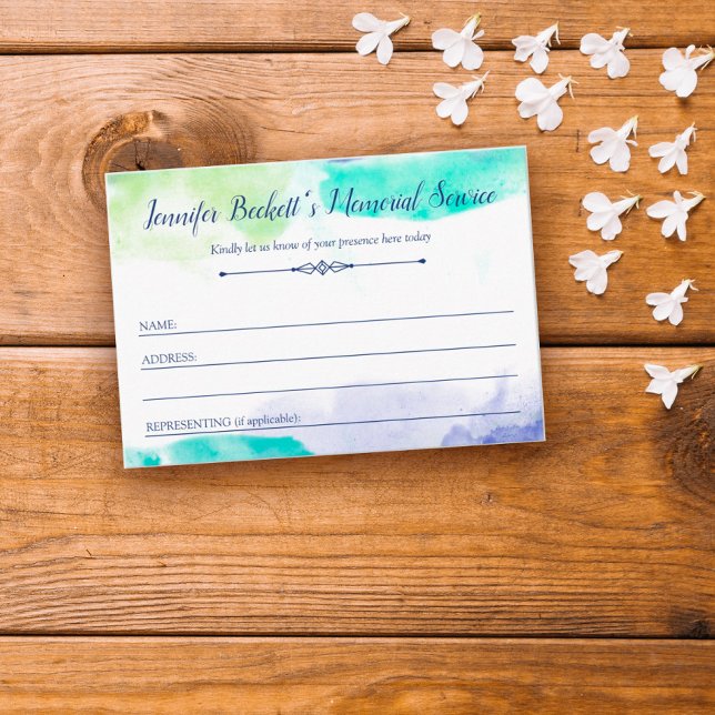 Turquoise Purple Watercolor Memorial Attendance Enclosure Card (Creator Uploaded)
