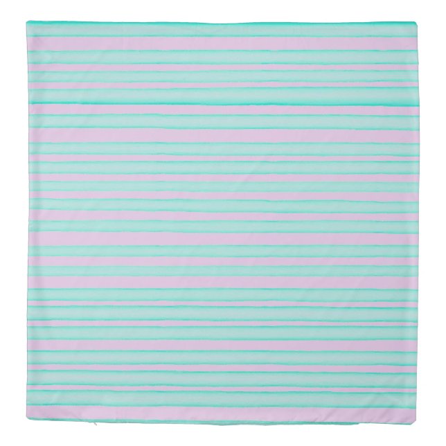 Turquoise purple watercolor stripes design duvet cover (Back)