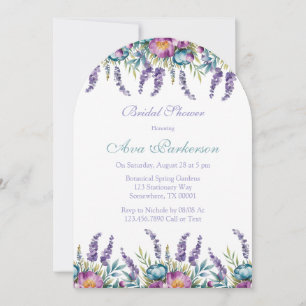 Turquoise Purple Wildflowers Bridal Shower Invitation
