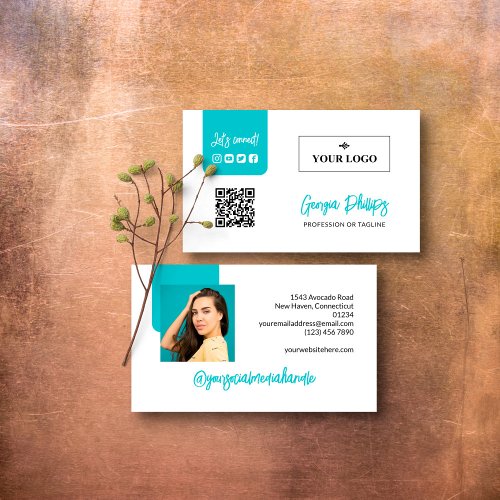Turquoise QR Code Photo Logo Social Media Business Card