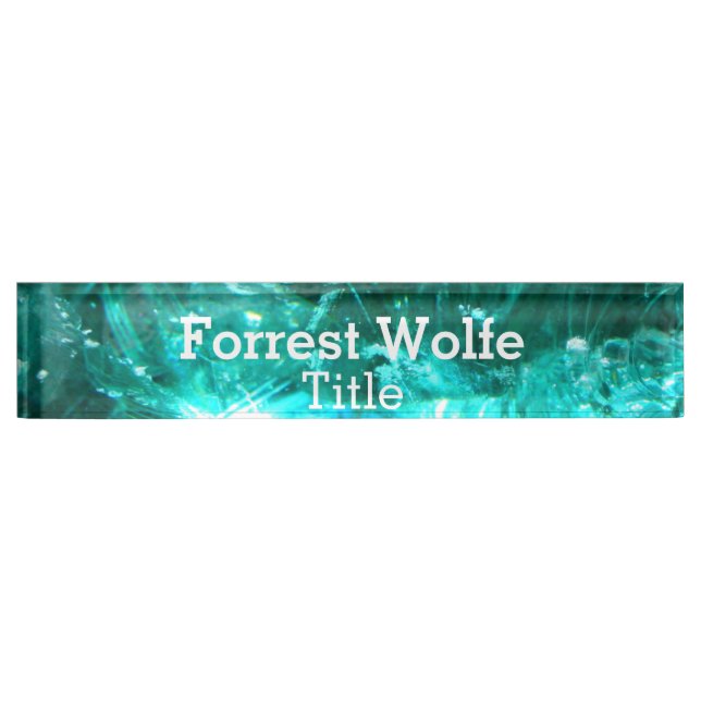 Turquoise quartz mineral nature crystal desk name plate (Front)