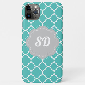 Turquoise Quatrefoil Custom Monogram iPhone 11 Pro Max Case