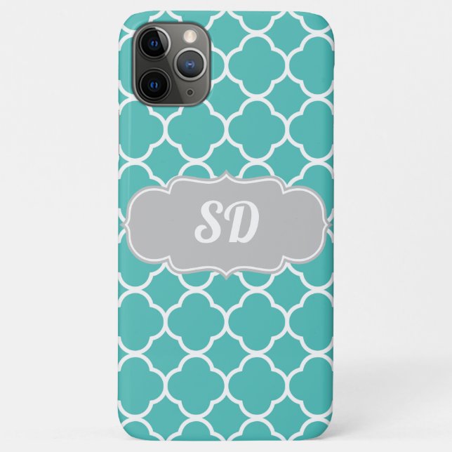 Turquoise Quatrefoil Custom Monogram Case-Mate iPhone Case (Back)