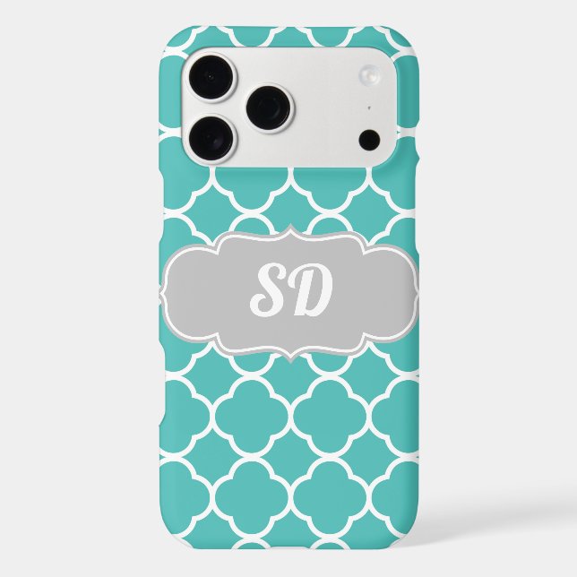 Turquoise Quatrefoil Custom Monogram Iphone Case (Back)