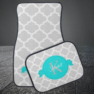 Turquoise Quatrefoil Monogram Personalized Car Floor Mat