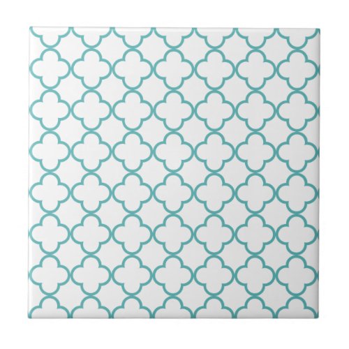 Turquoise Quatrefoil Pattern Ceramic Tile