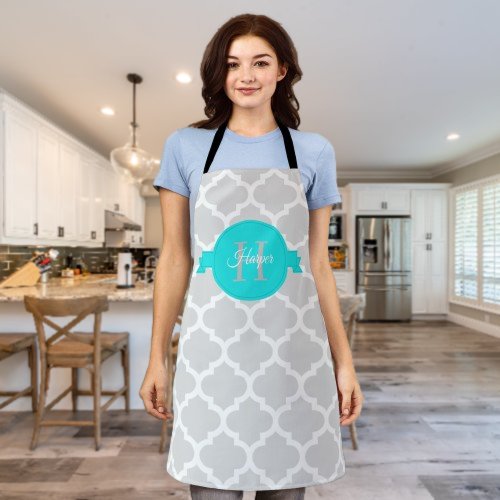 Turquoise Quatrefoil Personalized Apron