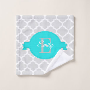 Turquoise Quatrefoil Personalized Bath Towel Set