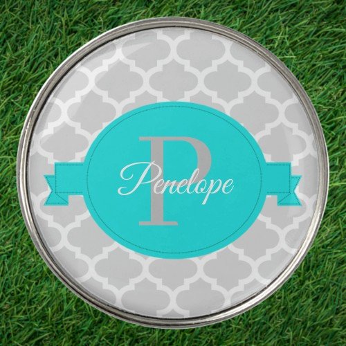 Turquoise Quatrefoil Personalized Golf Ball Marker