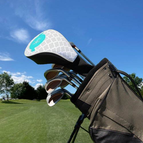 Turquoise Quatrefoil Personalized Golf Head Cover