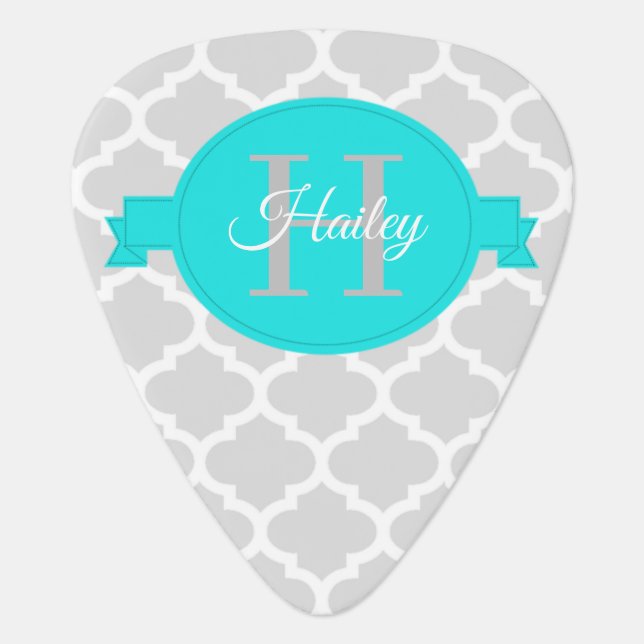 Turquoise Quatrefoil Personalized Guitar Pick (Front)