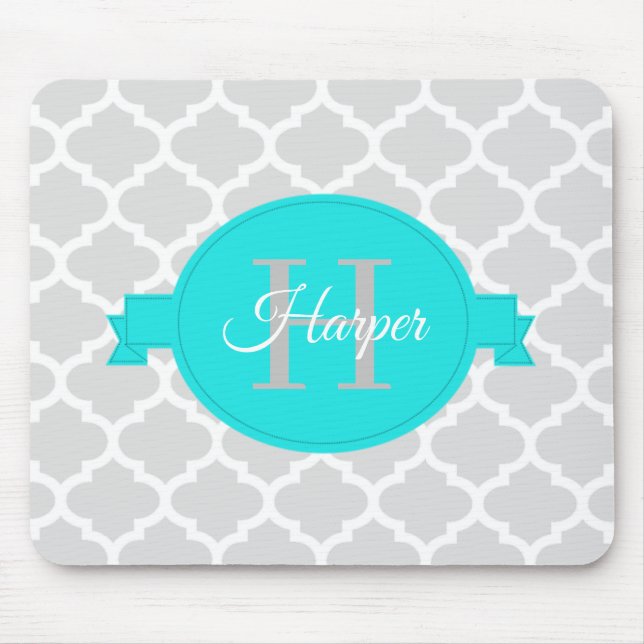 Turquoise Quatrefoil Personalized Mouse Pad (Front)