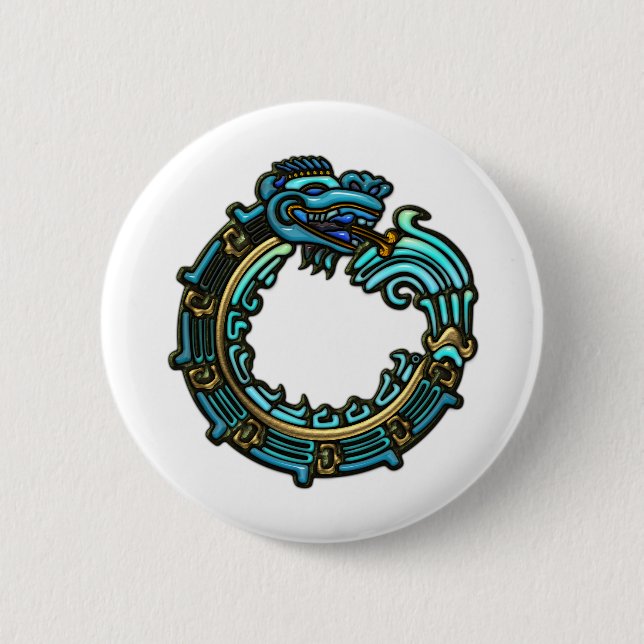 Turquoise Quetzalcoatl Pinback Button (Front)