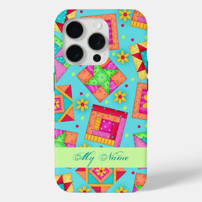 Turquoise Quilt Art Personalized iPhone 5 Case (Back)